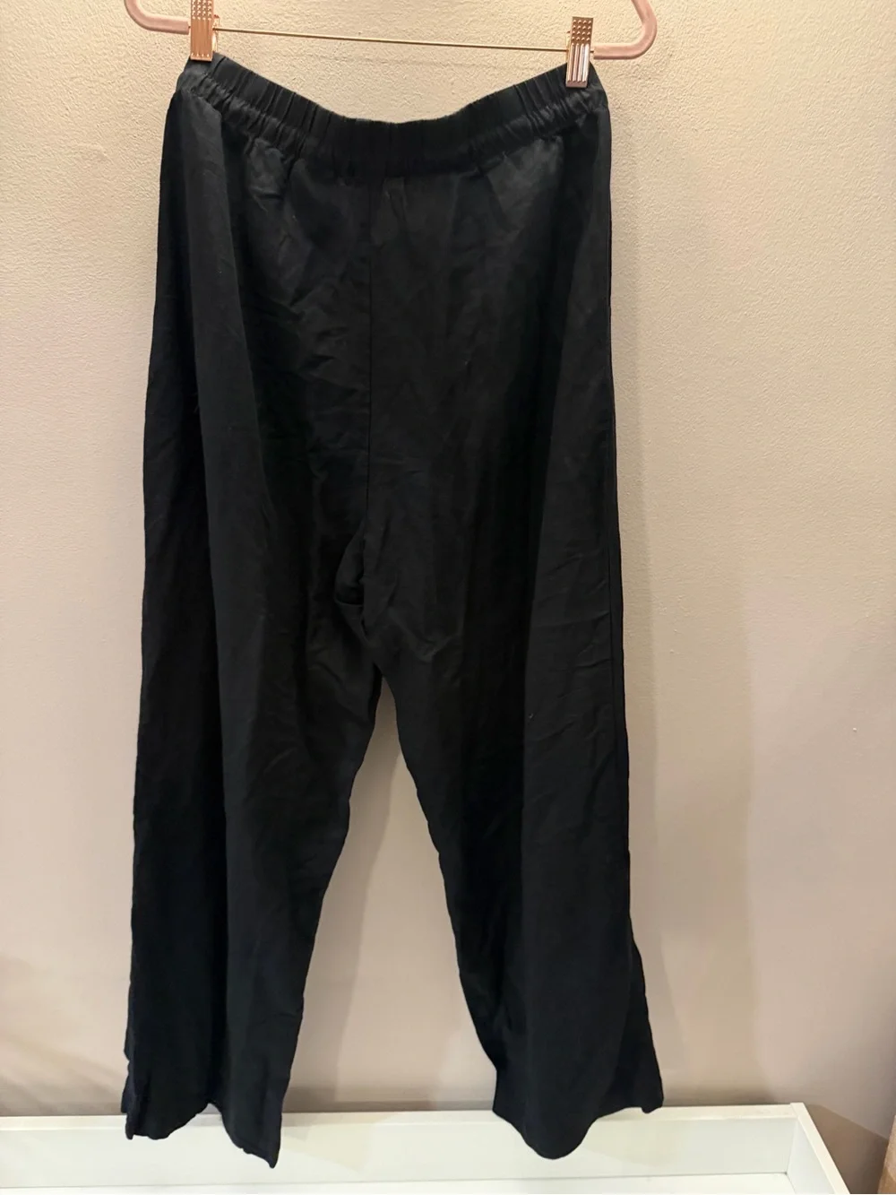 HM Black Linen Blend Wide Leg Drawstring Elastic Waist Pants Womens Medium